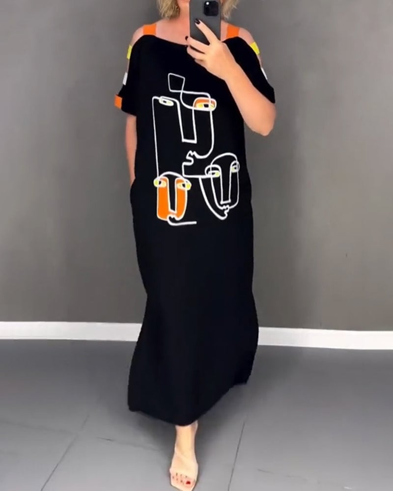 Robe Épaules Dénudées Découpée Imprimé Fente