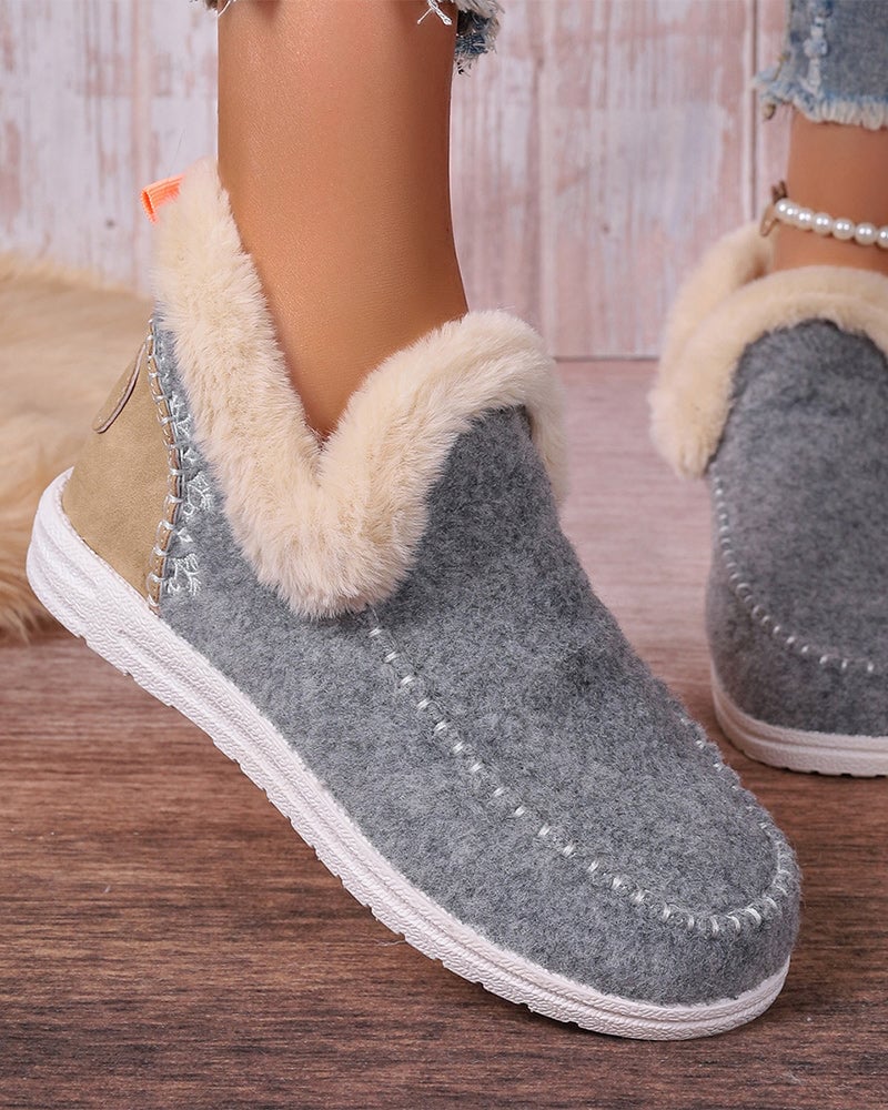 Casual solid color patchwork warm flat shoes