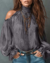 Printed Off-Shoulder Mandarin Collar Blouse
