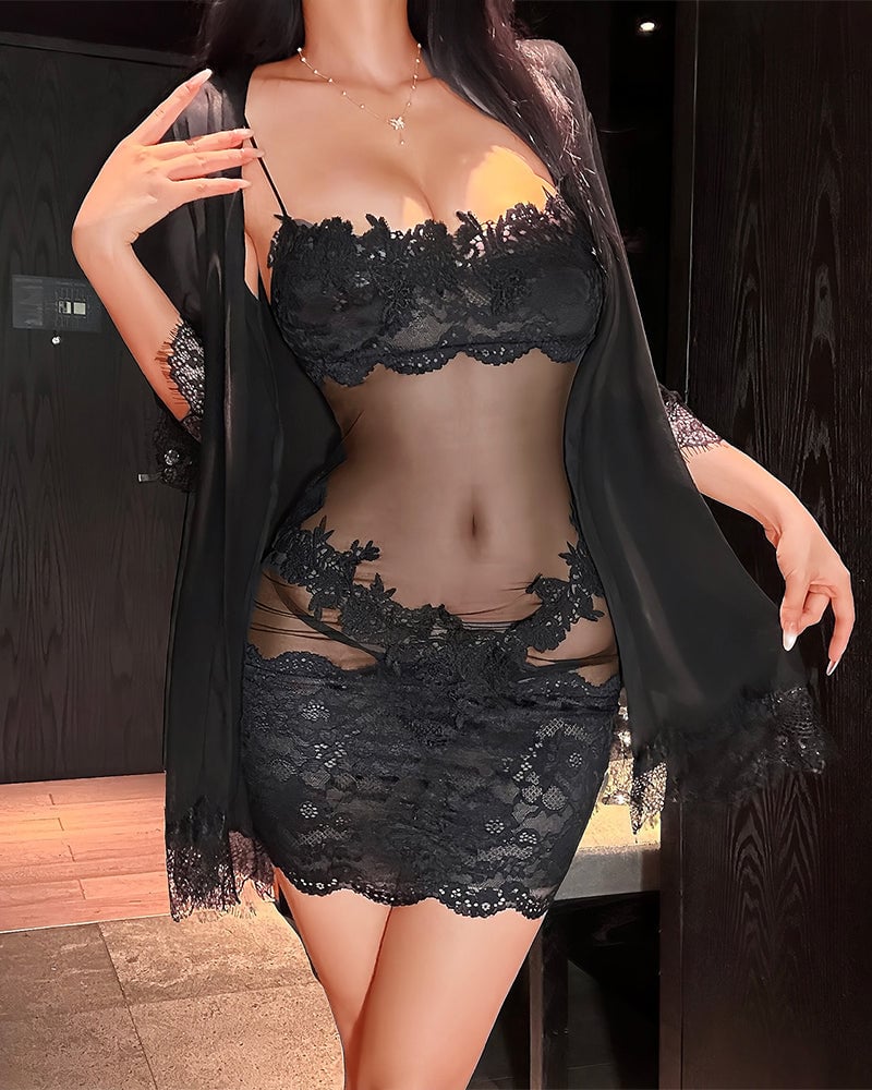 Solid Color Ruffled Nightgown Set