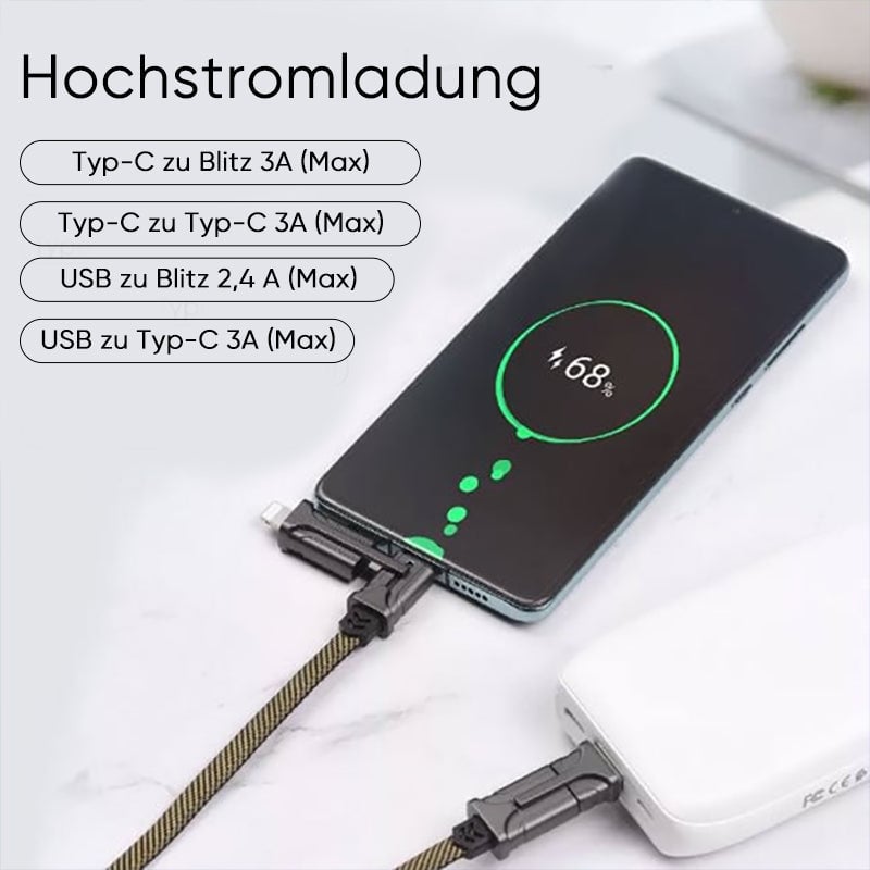 4-in-1-Schnellladekabel aus Nylongeflecht