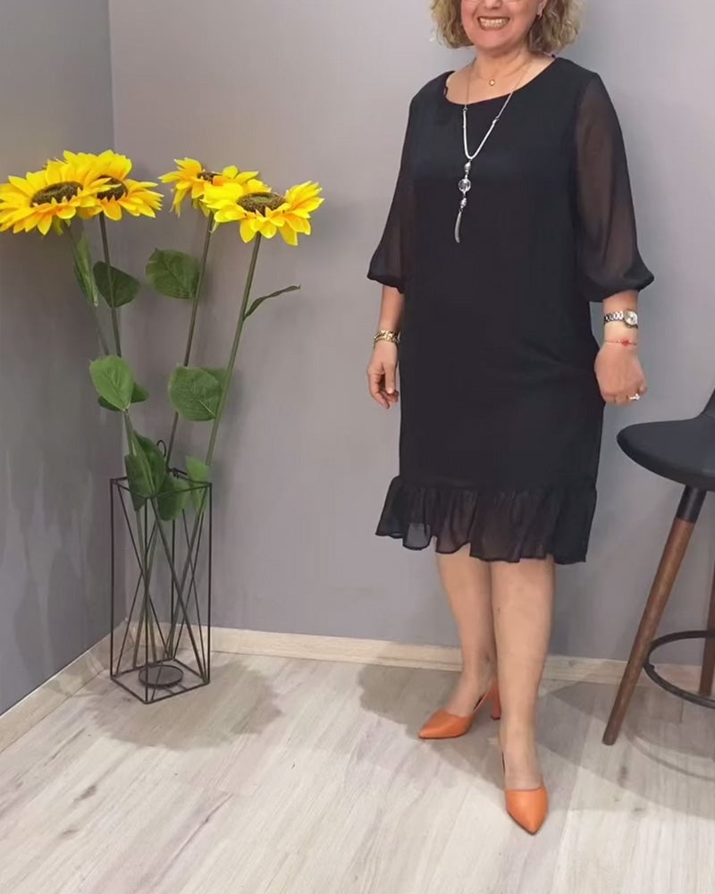 Casual solid color lantern sleeve ruffle dress