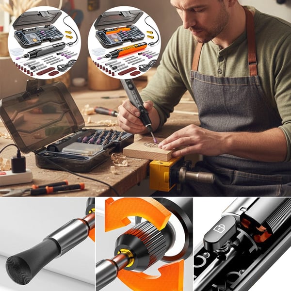 Mini Electric Rotary Tool Set with LED Light & Digital Display