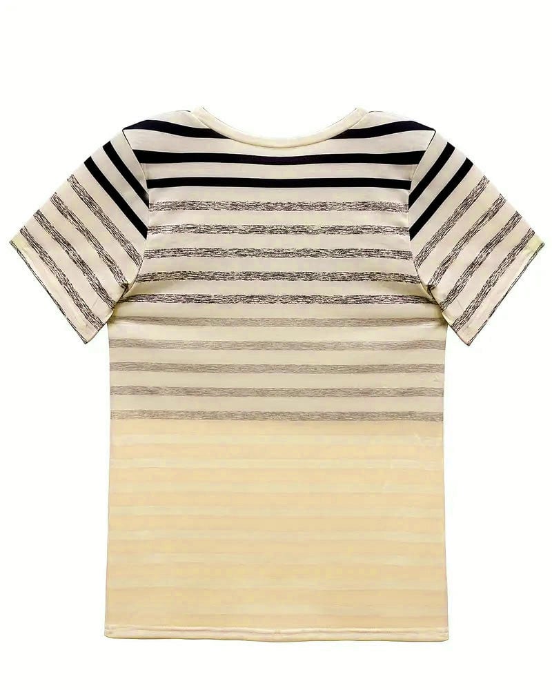 T-Shirt Col Rond Manches Courtes À Rayures