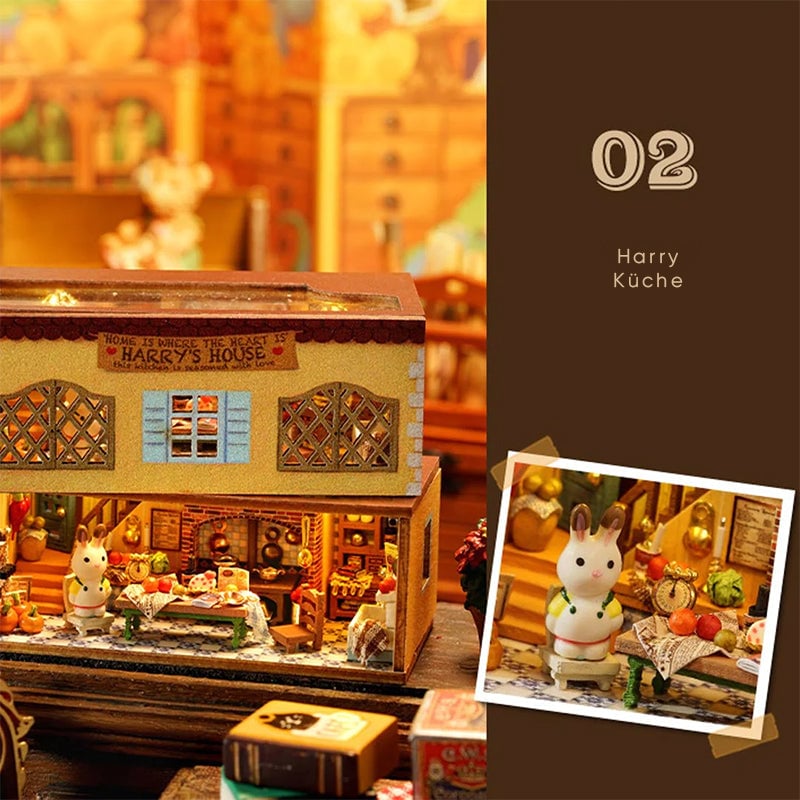 Mini-Kaninchenstadt Holz Puppenhaus-Bausatz mit Möbeln