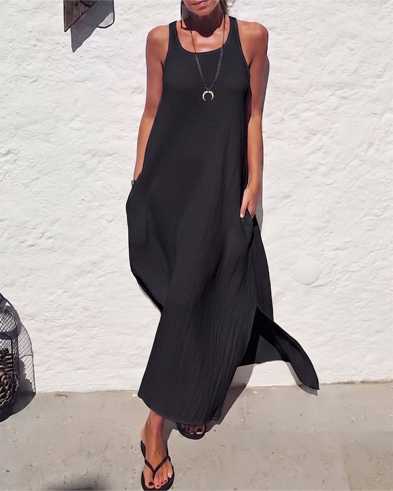 U-Neck Sleeveless Loose Full Skirt Dress