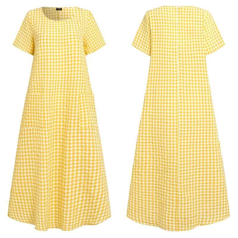 Short-Sleeved Plaid Dress