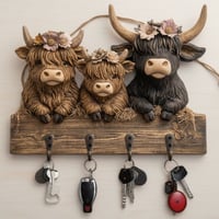 Highland Cow Wooden Key Holder Decor