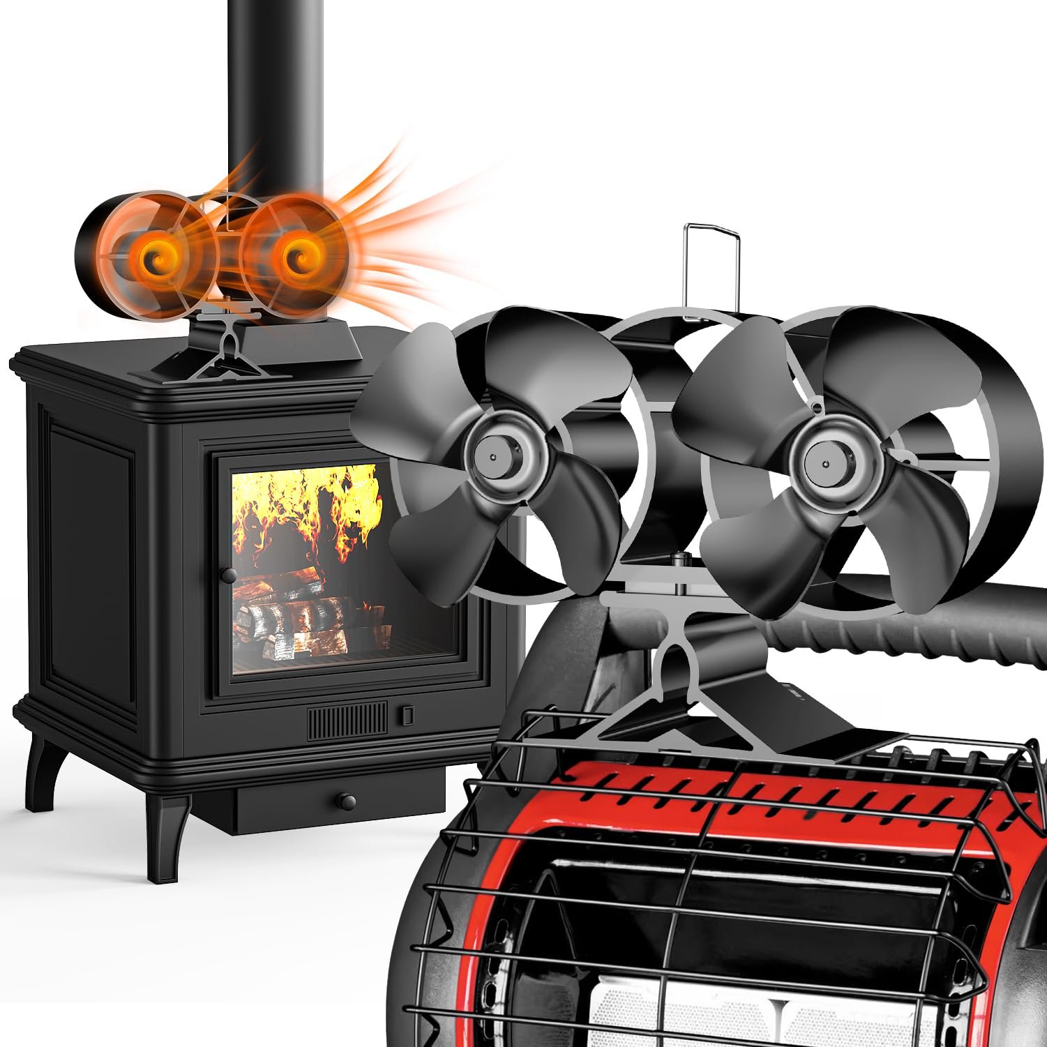 4-Blade Fireplace Fan for Wood Burning Stove