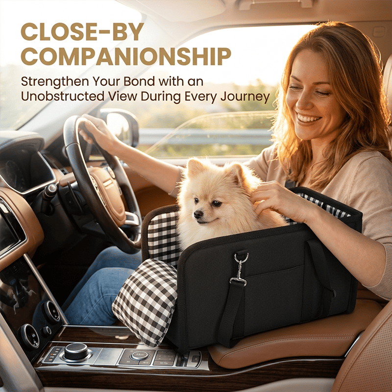 Portable Plaid Armrest Dog Car Seat with Belt