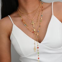 Vintage 4 Piece Set Metal Cross Y-style Long Necklace
